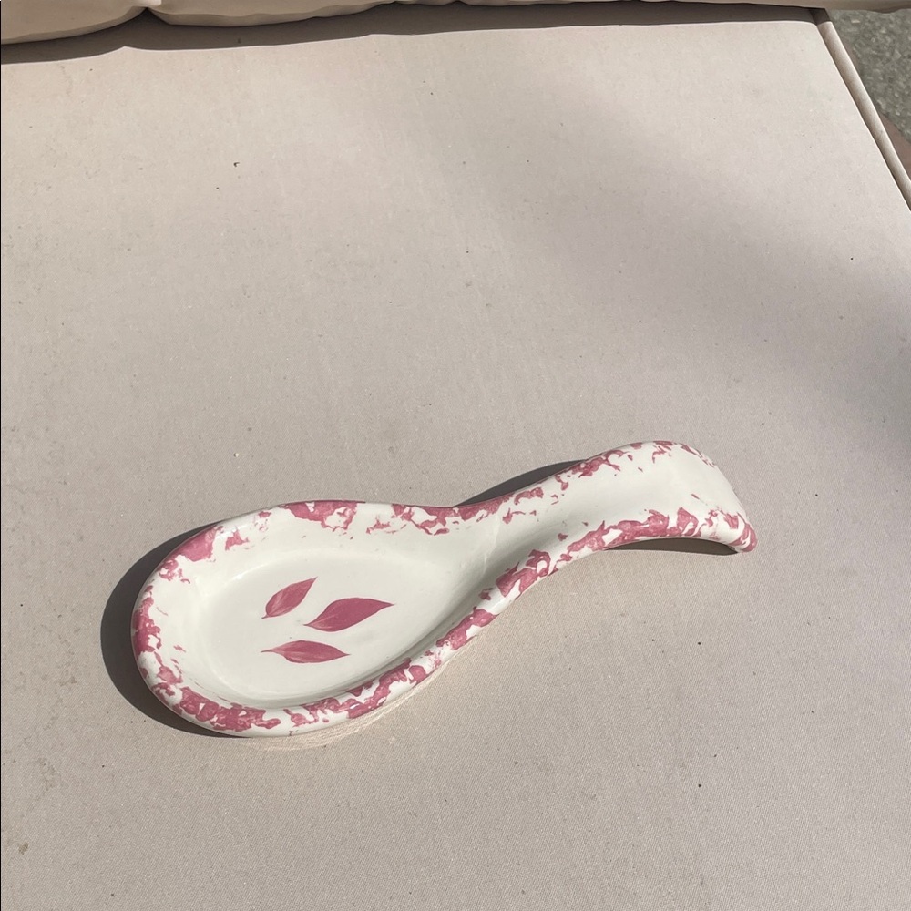 Pink and White Ceramic Spoon Rest